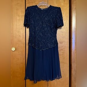 Brilliant Mother of the Bride Navy Beaded Chiffon Full Length Gown Small